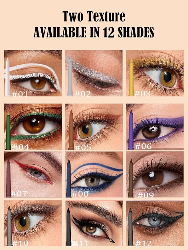 Brown Gel Glitter Eyeliner Pencil, Metallic Waterproof Smudge-Proof Creamy Retractable Smooth Eye Liner pencil, Hypoallergenic Long Lasting Eyeliner Brightener Pen Crayon Eye Makeup Gift for Women#09