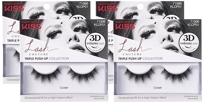 KISS Lash Couture Triple Push Up Collection, 3D Volume False Eyelashes with Triple Design Technology, Multi-Angles & Lengths, Cruelty-Free, Contact Lens Friendly, and Reusable, Style Corset, 1 Pair