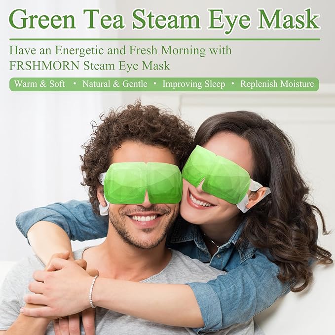 FRSHMORN 32 Packs Steam Eye Mask, Heated Eye Mask for Sleeping, Warm Compress for Eyes, Self Heating Disposal Eye Mask Comfortable Sleep Mask for Home, Office, Spa, Travel Essentials (Green Tea)