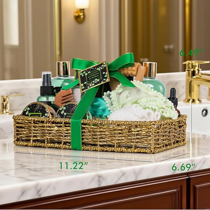 Home Spa Gift Basket, Bath Spa Kit for Women & Men, Bath & Shower Spa Gift Basket Set with Body Lotion, Shower Gel, Bubble Bath, Bath Bomb, Bath Gift Set for Mother, Wife Her, Eucalyptus & Amber Scent