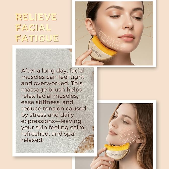 Lymphatic Contour Face Brush for Facial Massage & Sculpting – Manual Lymphatic Drainage Massager with Soft Hypoallergenic Bristles – Natural Makeup & Cleansing Brush, Ergonomic Handle