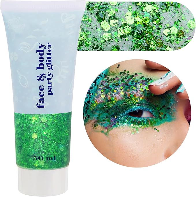 MEICOLY Green Face Body Glitter,Christmas Face Glitter Stocking Stuffers,Green Accessories for Spirit Week Alien Costume,Face Paint Glitter Makeup for Halloween Festival Rave Outfits