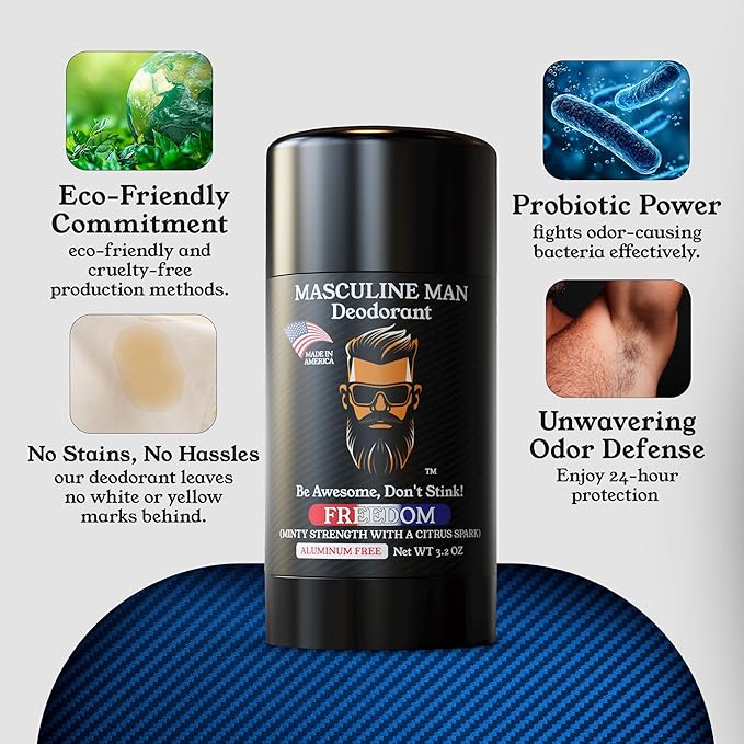 Deodorant for Men - Aluminum Free Mens Deodorant - Travel Size Natural Deodorants - Sweat Protection for Underarm - Stain-Free Stick Deodorants - Made in USA, 3.2oz (Pack of 2, Freedom)