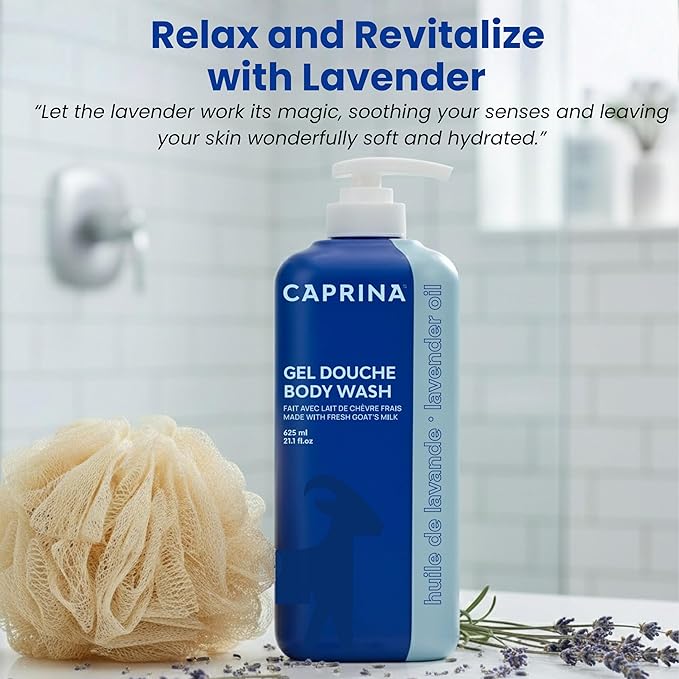 Caprina Fresh Goat’s Milk Body Wash, LAVENDER OIL, 625 ml, Moisturizing Cleanser for Normal Skin, Gentle Daily Hydration