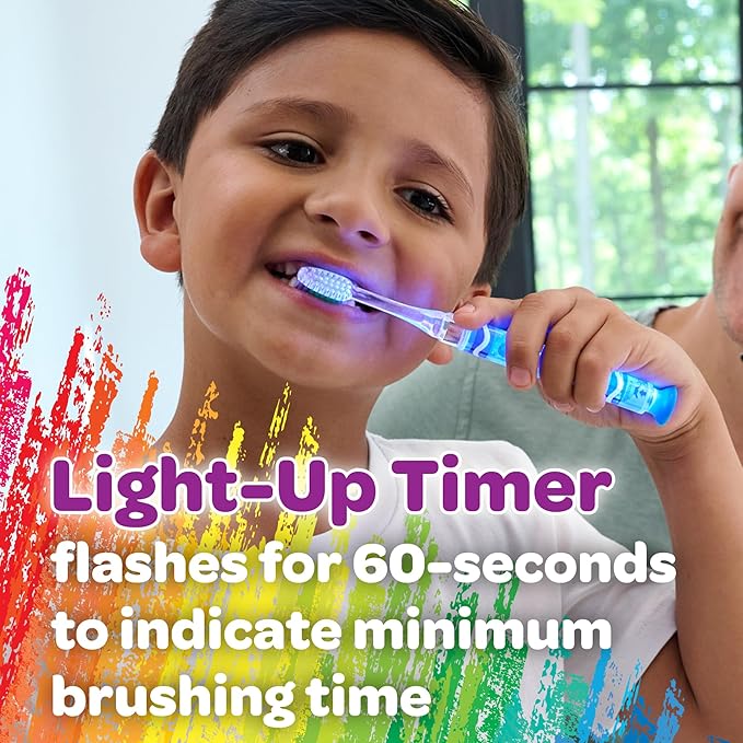 GUM Crayola Timer Light Toothbrush for Kids, Soft Bristles, Suction Cup Base, Children & Toddler Toothbrush 3 Year Old+, 1 Count (Pack of 4)
