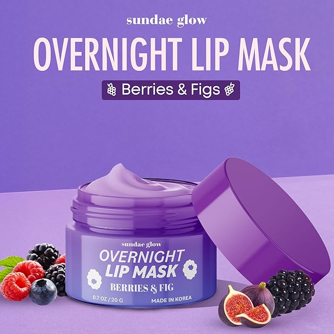 Sundae Glow Lip Mask with Berries & Fig – Overnight Lip Repair, Intense Hydration & Smoothing – Dermatologist Tested, Korean Lip Care – Vegan, Clean Beauty, 95% Natural – 1 Pack