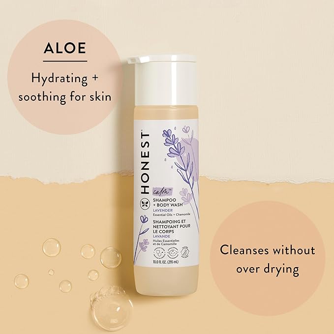 The Honest Company 2-in-1 Cleansing Shampoo and Body Wash, Gentle for Baby, Naturally Derived, Tear-free, Hypoallergenic, Lavender Calm, 10 fl oz