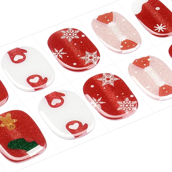 DANNI & TONI Kids Gel Nail Strips Christmas Tree Snowman Snowflake Red Cat Eye Salon-Quality Peel & Stick Manicure for Children (Age 6+)– Safe, Long-Lasting, Easy to Apply | Jingle & Glow