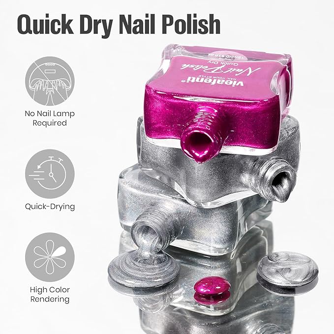 Cat Eye Nail Polish Silver 15ml, Quick Drying Nails Polish with Magnet Regular Cateye Air Dry Oil-Base Glossy Magnetic Nail Polish Non Gel for Ladies