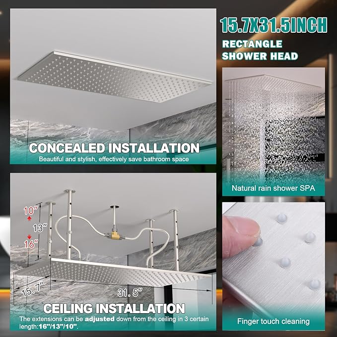 HOMEDEC Full Body Shower System with Dual Shower Heads, 6pcs Body Jets with 15.7x31.5" Rainfall and 6" Showerheads, Brushed Nickel