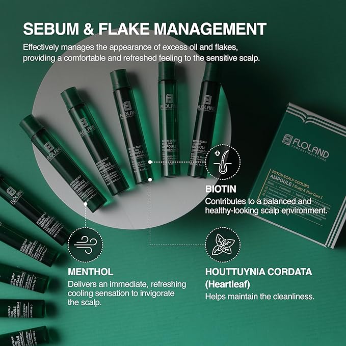 Korean Biotin Scalp Cooling Ampoule Serum (0.43 fl oz × 10) – Korean Hair Care Serum for Oily, Lightweight, Fast-Absorbing Texture Dry Treatment, Frizz Ease, Control Hair Repair, Perfume, Anti Frizz