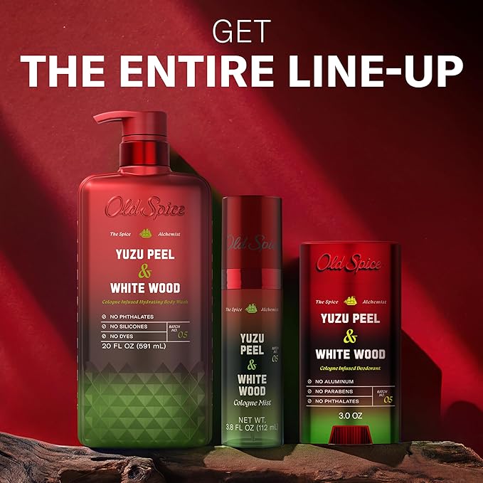 Old Spice Aluminum Free Deodorant for Men, The Spice Alchemist Collection, 24/7 Cologne Infused Scent, No Trade Off Formula, Free of Parabens & Phthalates, Yuzu Peel + White Wood Scent, 3.0 oz