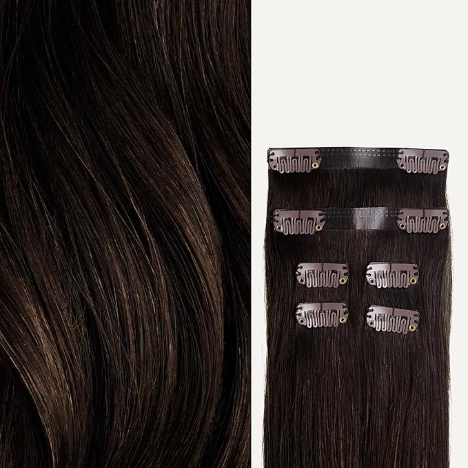 Luxy 100% Remy Human Hair Extensions for Thin Hair Thinning Hair Fill-Ins – 6 Seamless Wefts Multi-Dimensional Color Blend - Natural-Looking Volume & Coverage 95 grams 20" Mocha Brown Balayage