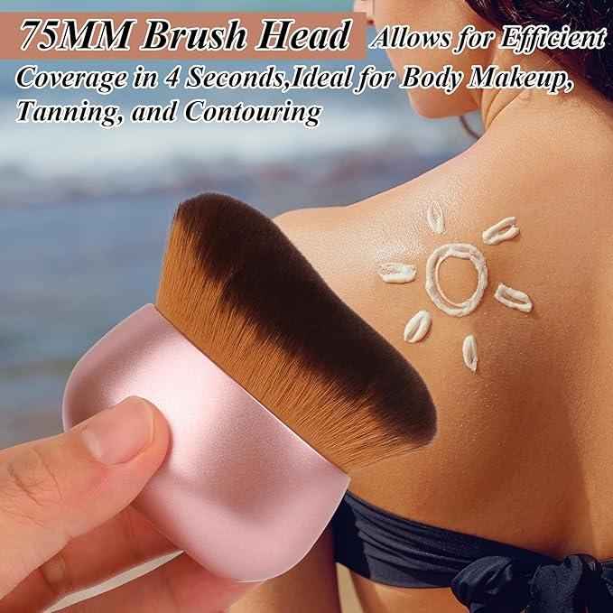 GloréBrochas 75MM Extra Large Self Tanner Kabuki Makeup Brush – Ultra Soft Dense Vegan Bristles for Body Makeup, Bronzer & Foundation–Applies Tanning Mousse, Lotion & Self Tanner–Rose Gold, Wet & Dry