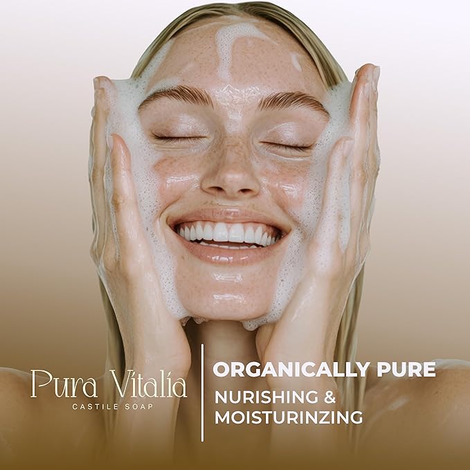 Pura Vitalia Peppermint Organic Castile Soap | Body Wash & Cleanser for Face & Hands | Biodegradable, Eco-Friendly, Palm Oil Free, Vegan & Gentle | Made with 6 Natural Ingredients - 32 oz