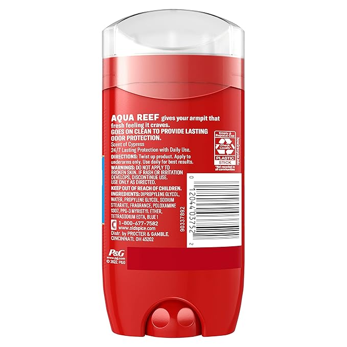 Old Spice Aluminum Free Deodorant for Men, 24/7 Odor Protection, 24/7 Freshness & Lasting Scent, Aqua Reef with Cypress Scent, 3.0 oz