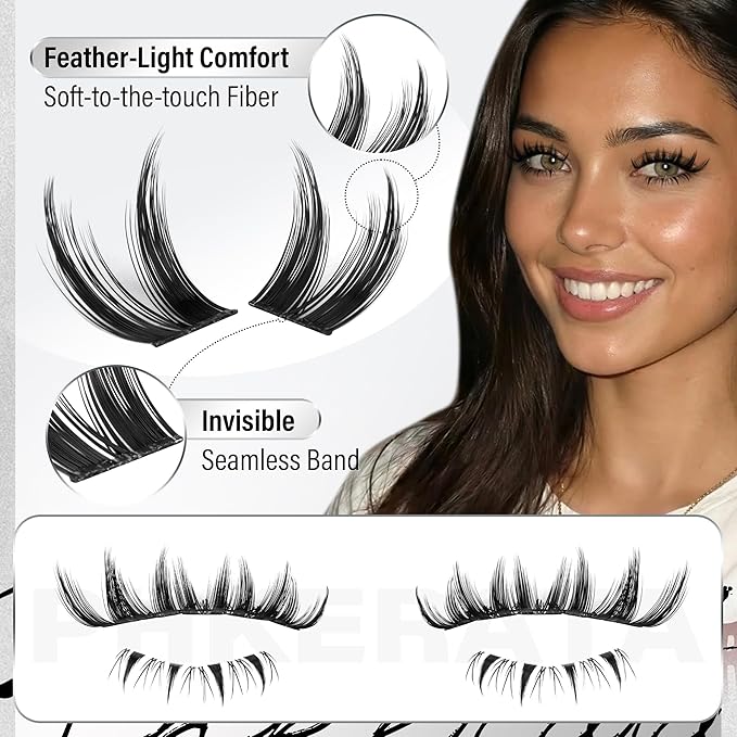 Bunny Lash Clusters Kit with Bottom Eyelash Clusters Manga Lash Extensions Kit Wispy Fairy Cluster Eyelash Extensions Kit DIY Individual Lashes with Clear Bond and Seal Tweezers, 8-16mm