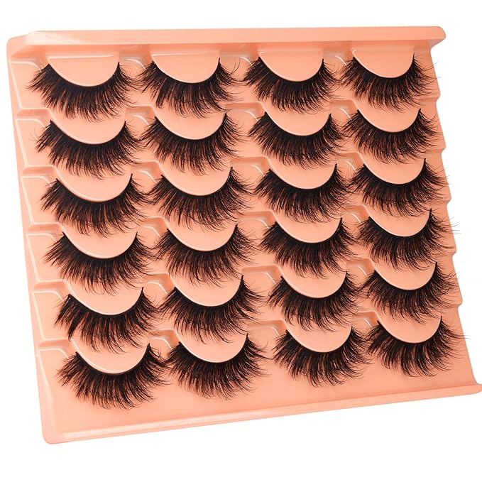 ALICROWN Fuzzy Eyelashes False Lashes Natural Wispy Fake Eyelashes Full Mink Lashes C Curly Strip Lashes Pack 12 Pairs