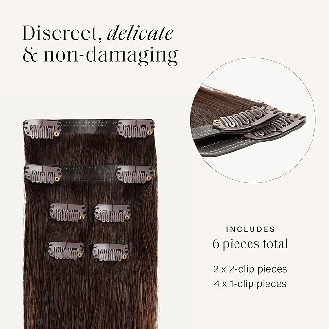 Luxy 100% Remy Human Hair Extensions for Thin Hair Thinning Hair Fill-Ins – 6 Seamless Wefts Multi-Dimensional Color Blend - Natural-Looking Volume & Coverage 80 grams 16" Chocolate Brown Balayage