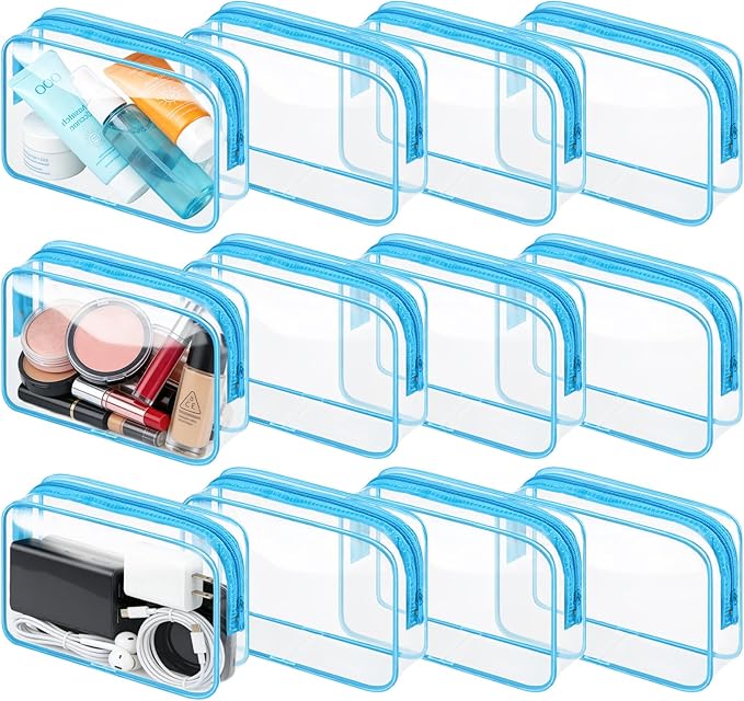 Eilyliafe Clear Cosmetic Bag Transparent Makeup Bag for Women Men Waterproof Travel Makeup Clear Toiletry Organizer Cosmetic Storage Pouch Case with Zipper (12, Blue, Medium)