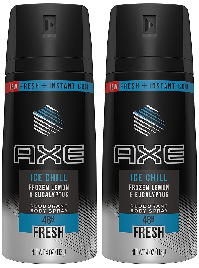 Axe Deodorant Body Spray - Ice Chill - Frozen Lemon & Eucalyptus - Net Wt. 4 OZ (113 g) Per Can - Pack of 2 Cans