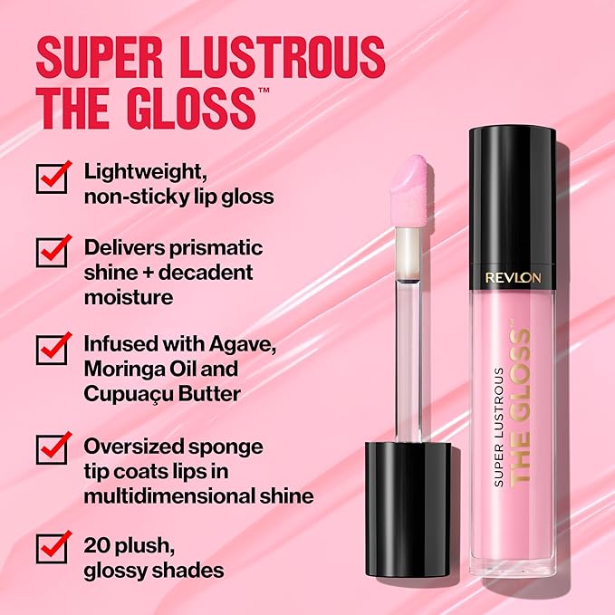 Revlon Super Lustrous Lip Gloss, Non-Sticky, Hydrating, High Shine Finish, 275 Dusk Darling, 0.13 oz