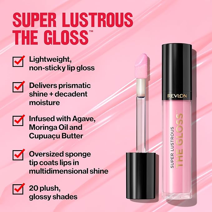 Revlon Super Lustrous Lip Gloss, Non-Sticky, Hydrating, High Shine Finish, 207 Pink Sky, 0.13 oz
