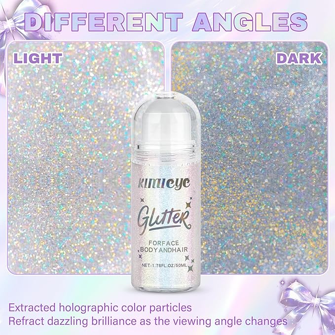 Roll-on Face Body Glitter Gel for Women, 1.69oz Large Capacity Holographic Color Changing Glitter Gel Shimmer Makeup for Singer Concert Festival Rave Accessories, #1 Mermaid