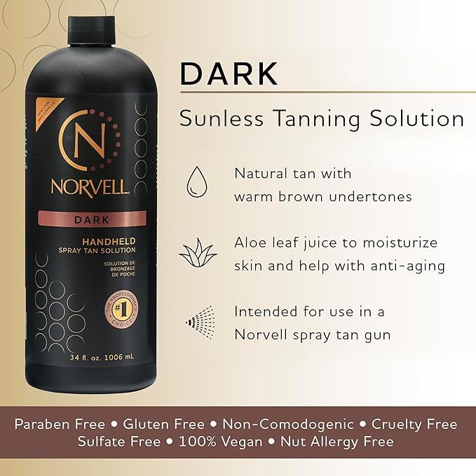 Norvell Premium Spray Tan Solution Dark 34 fl oz – Professional Sunless Tanning Formula for Deep Natural Bronze, Streak-Free, Fast-Drying, Long-Lasting Sunless Color