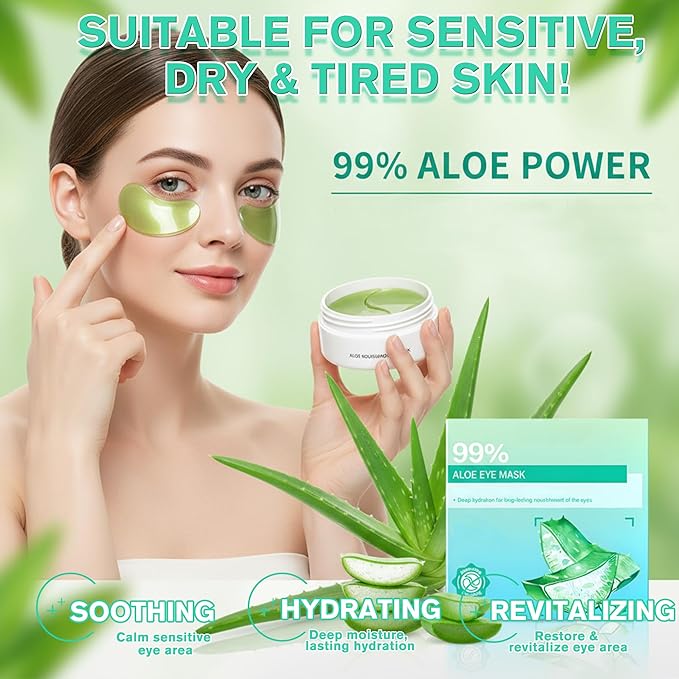 Belluxe Aloe Vera Under Eye Gel Patches - Cooling Eye Pads for Dark Circles, Soothing Puffy Eyes Treatment, Hydrating Eye Mask for Sensitive Skin