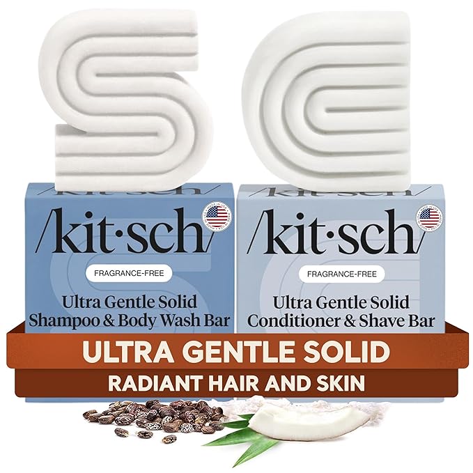 Kitsch 2-in-1 Ultra Sensitive Shampoo Bar & Body Wash + Conditioner Bar & Shaving Soap – Fragrance-Free Bar Soap for Sensitive Skin & Scalp - For Healthy, Radiant Hair and Skin - Made in USA – 2pcs