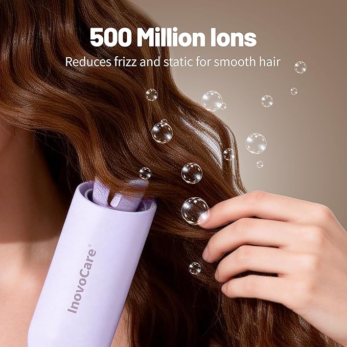 Upgraded Automatic Rotating Curling Iron - CurlPro Plus Long Barrel Curling Wand for Long Hair, Ceramic Hair Curler for Women, Anti-Scald, Tangle-Free, 600M Ionic, Dual Voltage (Lavender)