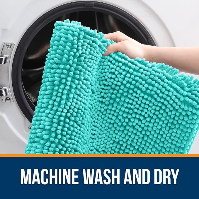 OLANLY Bathroom Rugs 30x20, Extra Soft Absorbent Chenille Bath Rugs, Rubber Backing Quick Dry, Machine Washable Bath Mats for Bathroom Floor, Tub and Shower, Home Decor Accessories, Teal