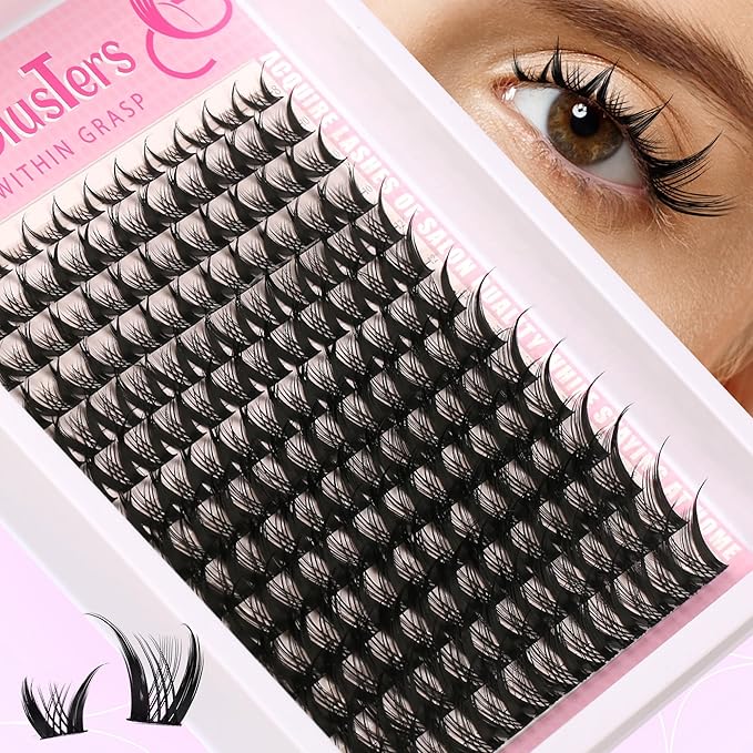 Lash Clusters Kit Manga 8-16mm Light-Volume Natural Wispy Eyelash Clusters C/D Curl Eyelash Extension Kit Spiky Cat Eye Individual Lash Eyelash Clusters with 0.05mm Ultra-Thin Black Band