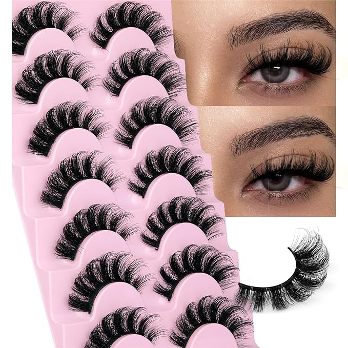 Mink Lashes Fluffy Wispy Lashes Natural Look 3D False Eyelashes D Curl Russian Strip Lashes 7 Pairs Short Fake Eyelash Pack by EYDEVRO