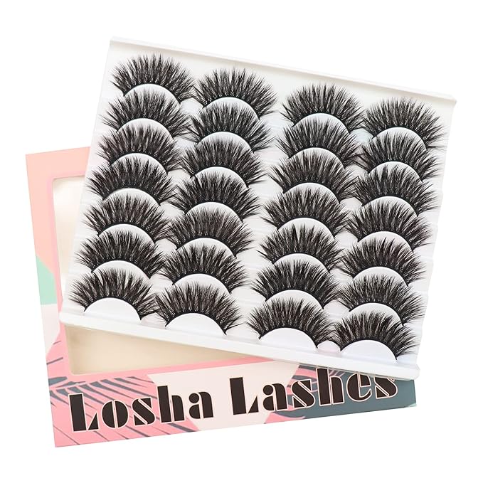 Losha Eyelashes Natural Look Faux Mink Lashes Pack Handmade Fluffy False Eyelashes 14 Pairs Eye Lashes (F48)