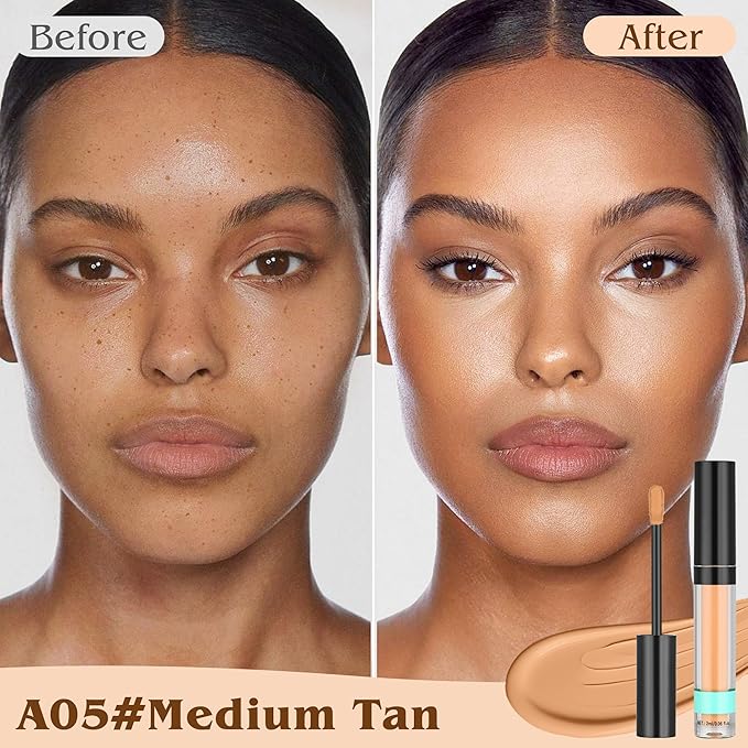 Under Eye Concealer, Full-Coverage Concealer Foundation Makeup for Older Women, Covers Blemishes & Under-Eye Circles, Spots, Matte Finish, Redness & Discoloration, Vegan & Cruelty-Free A05#MediumTan