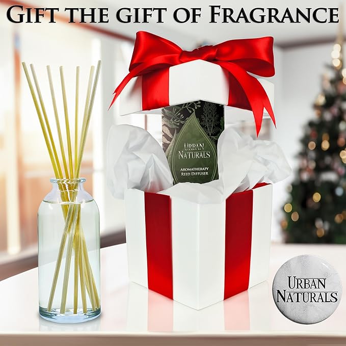 Urban Naturals Tobacco & Vanilla Reed Diffuser Scented Sticks Set | Tobacco Leaf, Bergamot, Vetiver, Bourbon and Vanilla Bean Scented Oils | Decorated with Natural Flowers | Made in The USA
