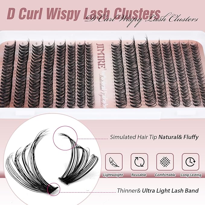 JIMIRE Natural Lash Clusters 320Pcs Cluster Eyelash Extensions Wispy 30D+40D Eyelash Clusters D-Curly 9-16MM Mixed DIY Cluster Lashes Fluff Lashes Clusters Extension for Beginners