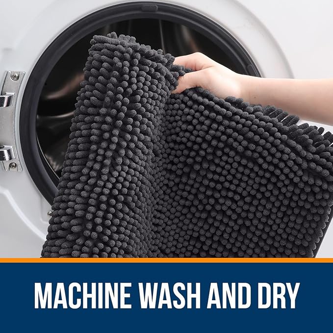 OLANLY Bathroom Rugs 59x24, Extra Soft Absorbent Chenille Bath Rugs, Rubber Backing Quick Dry, Machine Washable Bath Mats for Bathroom Floor, Tub and Shower, Home Decor Accessories, Dark Grey