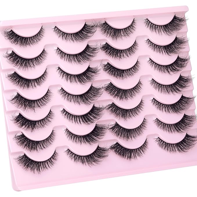 Cat Eye Lashes Wispy False Eyelashes Natural Look Strip Fake Eyelashes 14 Pairs Fluffy Volume Faux Mink Lashes that Look Like Extensions Short Lashes