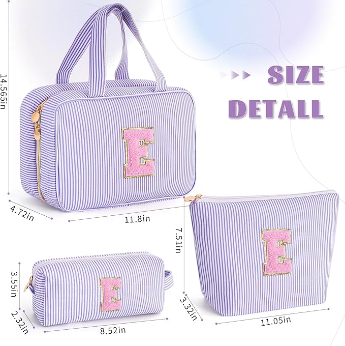 Fystdtote Personalized Initial Toiletry Makeup Bag - Travel Cosmetic Bag for Mom,Niece,Teen Girl Birthday Gifts - Lavender E