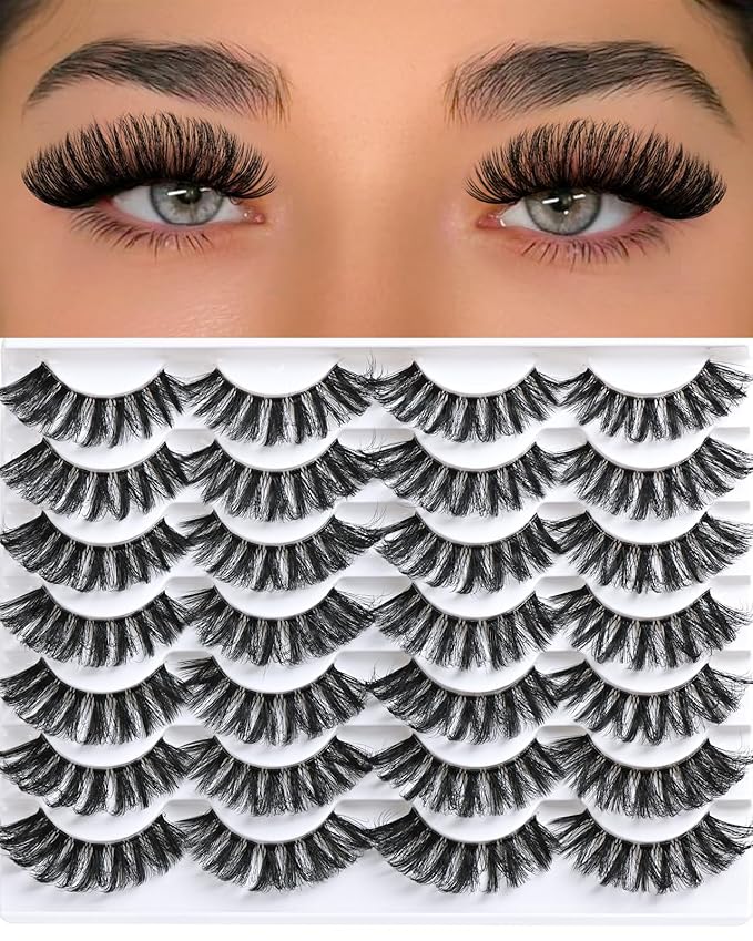 Lashes False Eyelashes Natural Wispy Fake Lash Strips 100D Big Long 18mm Strip Lash Clusters Cat Eye Volume Mink Eyelash Pack Fluffy Eye Lashes Natural Look Short Cateye Full Pestañas Sets by FenBair