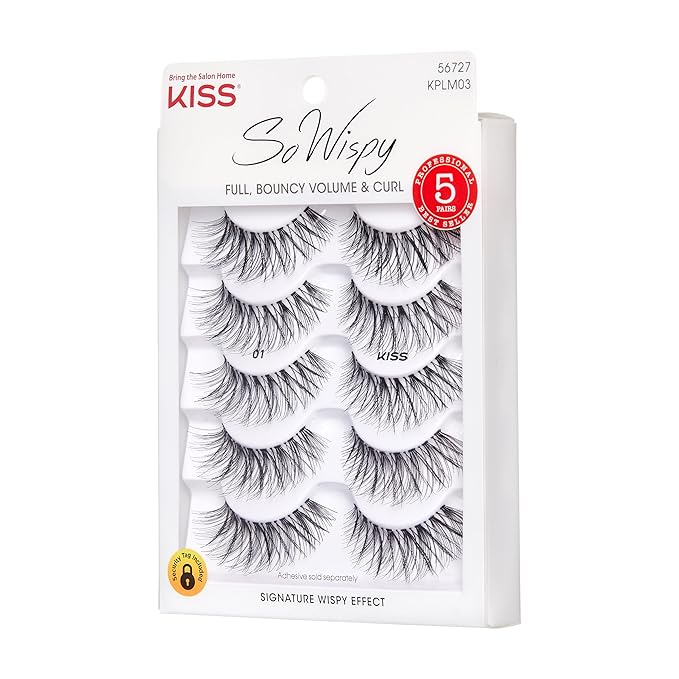 KISS So Wispy, False Eyelashes, 'Style #01', 14mm, Includes 5 Pairs Of Lashes, Easy to Apply, Reusable Lash Clusters
