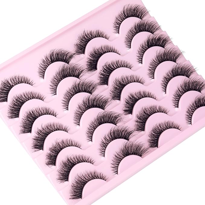Cat Eye Lashes Wispy False Eyelashes Natural Look Strip Fake Eyelashes 14 Pairs Fluffy Volume Faux Mink Lashes that Look Like Extensions Short Lashes