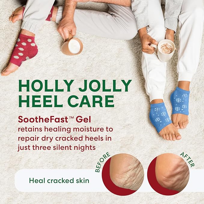 Dr. Frederick's Original Moisturizing Fuzzy Heel Socks - 3 Pairs - Cozy Gel-Lined Sleep Socks for Women & Men - Soothing Dry, Cracked Feet - Cracked Heel Repair (Holiday Special Edition)
