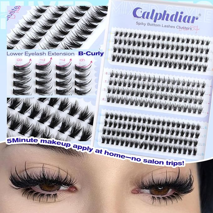 Spiky Bottom Lashes Individual Thick Volume Bottom Lash Clusters Manga Lower Eyelash Extensions 6-8MM Wispy Bottom Cluster Lashes 240pcs DIY Bottom Lash Extension at Home by calphdiar