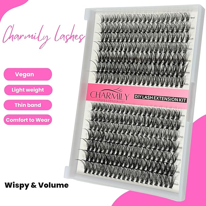 DIY Lash Clusters Kit 280pcs Volume Lashes Extensions 30D+40D Mix, 9-16mm D Curl Soft Eyelash Clusters With Glue Bond Seal Remover Tweezers, Thin band Lashes Clusters Kit Natural Look