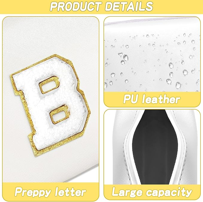 URSKYTOUS Gifts for Girls Initial Makeup Bag Personalized Cosmetic Bag with Zipper Cute Travel Toiletry Bags Waterproof PU Preppy Makeup Pouch Birthday Gift for Teen Girls Women(White B)