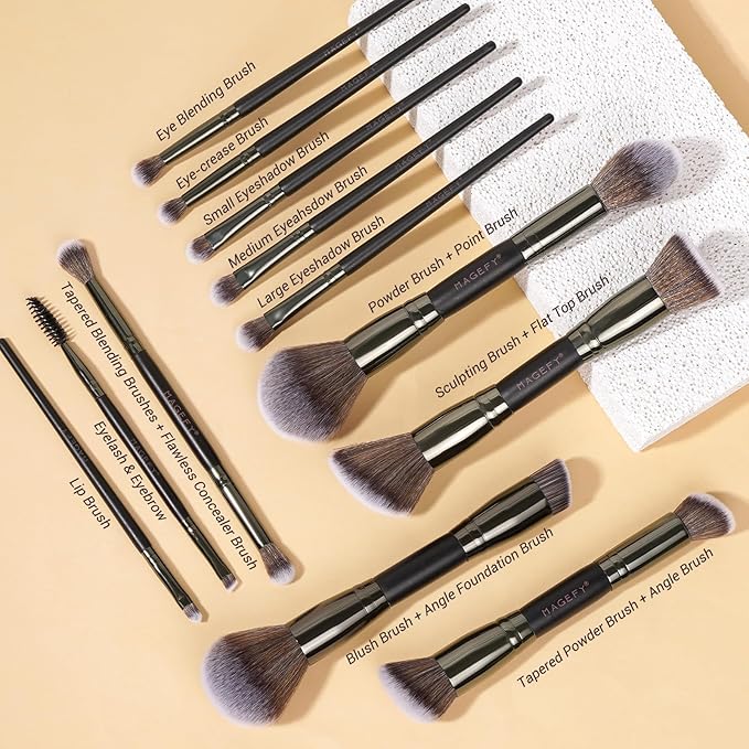 MAGEFY Makeup Brushes 37 Pcs Makeup Kit, Multi-functional Makeup Tool Set with Double-End Powder Blush Eyeshadows Brush Make up Brushes Set Bag,Black